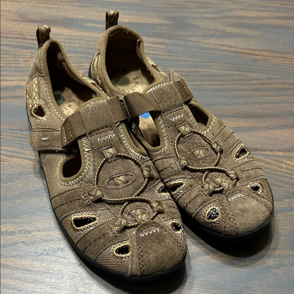 Earth Origins Carmen Leather Slip On Sport Brown Suede Casual Sandals 7.5
